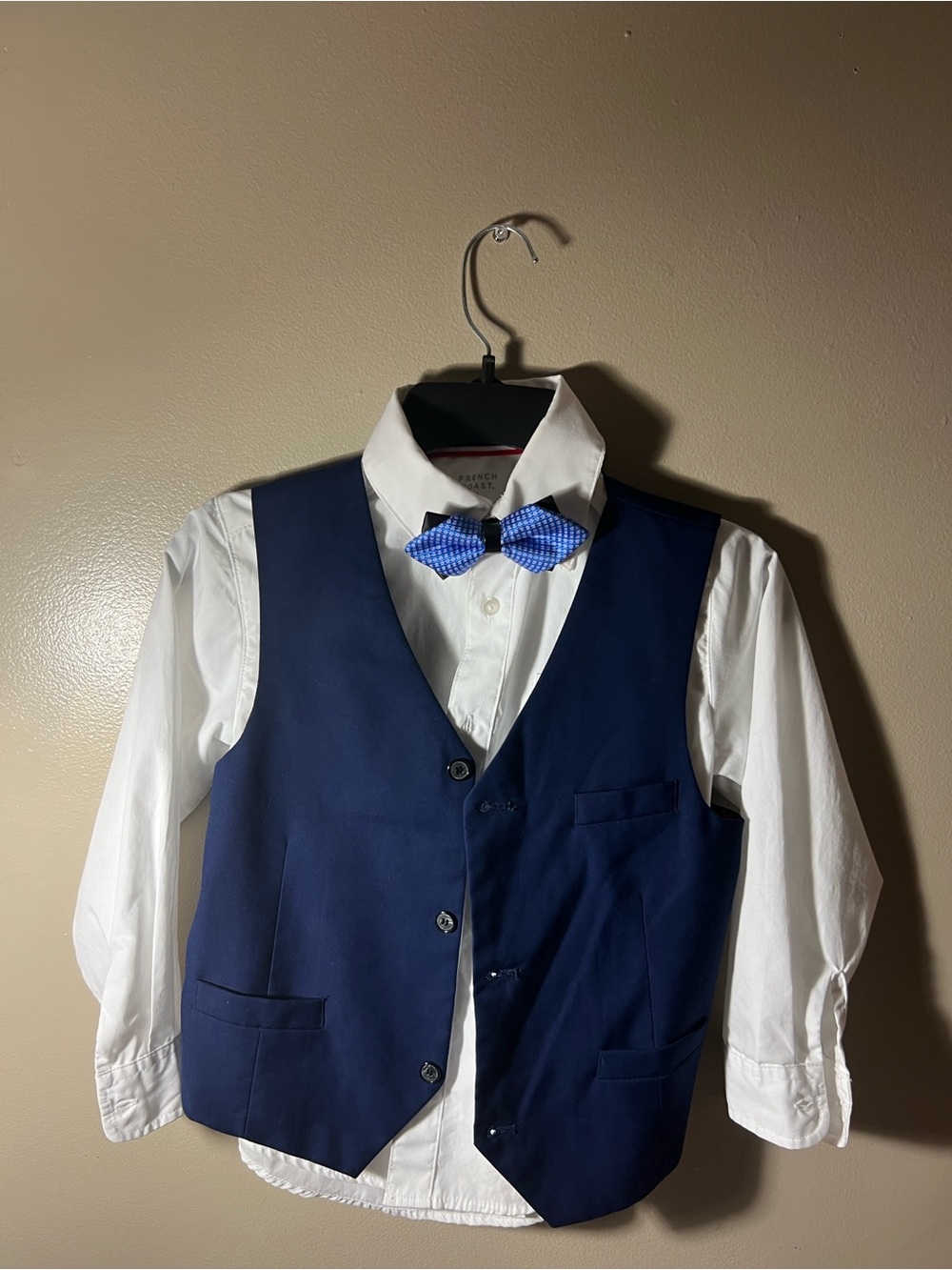 Yuan Lu Boys Navy Vest/Slacks with White French ToastDress Shirt/Tytus Bow Tie